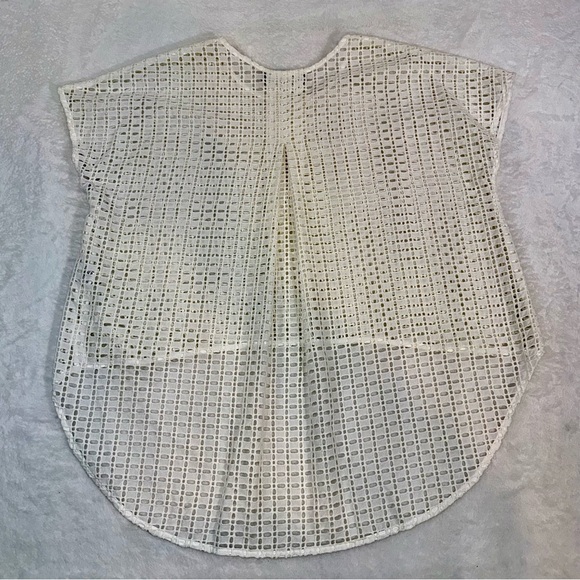 Abbey Glass Open Knit Hi Low Blouse Womans Small White Cotton Beachy Classic - Picture 4 of 9